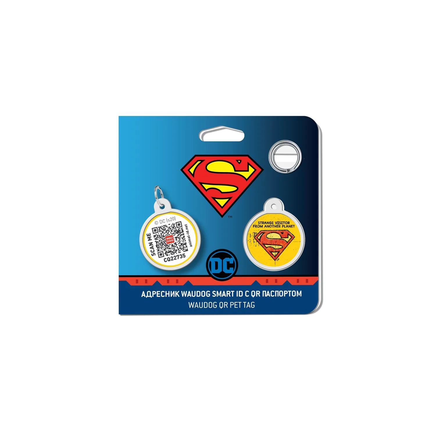 WAUDOG Smart ID metal pet tag with QR-passport, "Superman vintage" -0625-1011