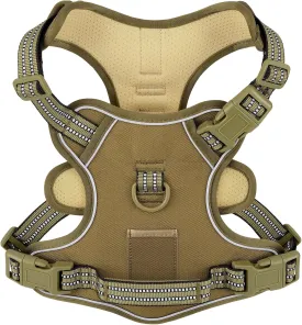 XSmall No Pull Dog Harness, Adjustable Dog Vest for Easy Walking, Breathable Oxford Material, Reflective Pet Vest Harness with Metal Front Clip Control, Terriers, Havanese, Army Green, XS