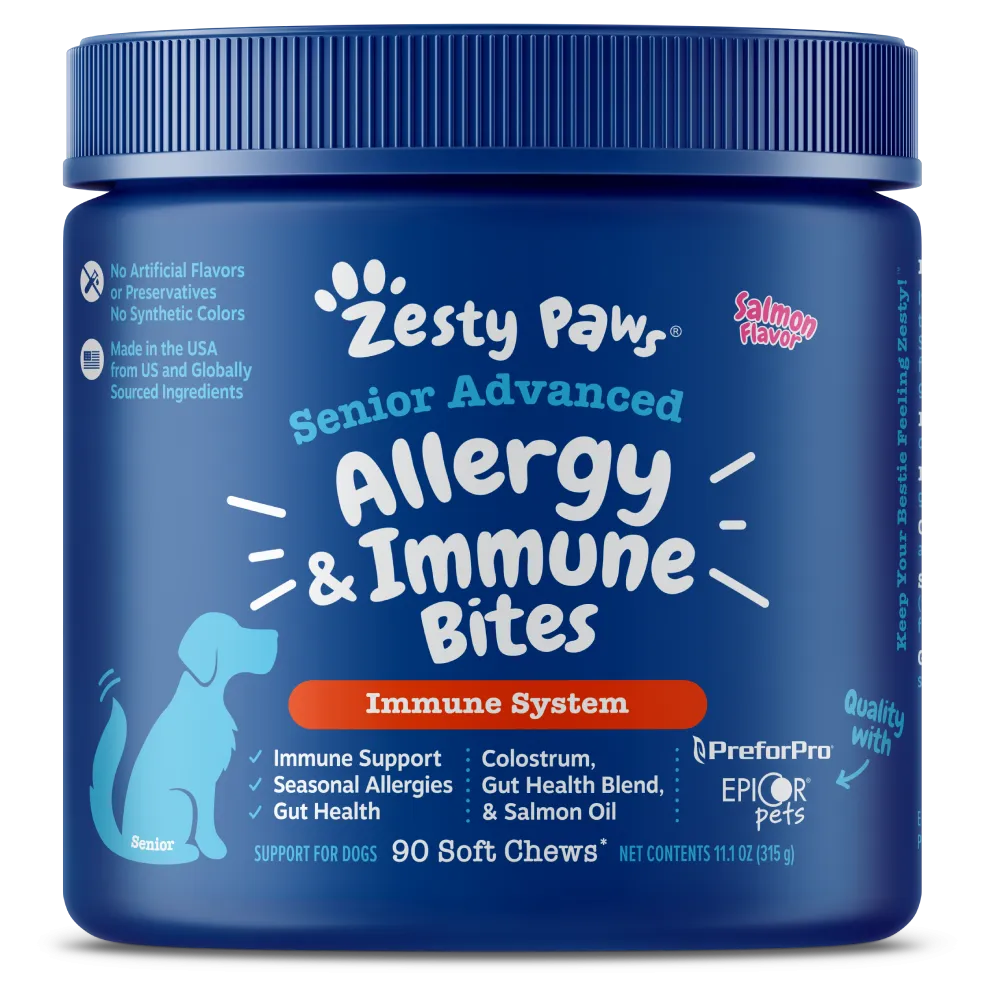 Zesty Paws Dog Senior Advanced Allergy & Immune Bites Immune System Salmon 90soft chews